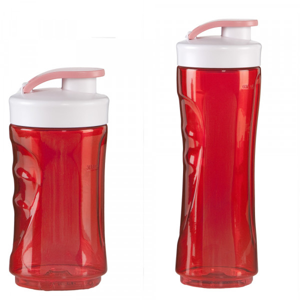 2 Ersatzflaschen für Smoothie-Mixer, Ersatzbehälter 300+600ml, rot