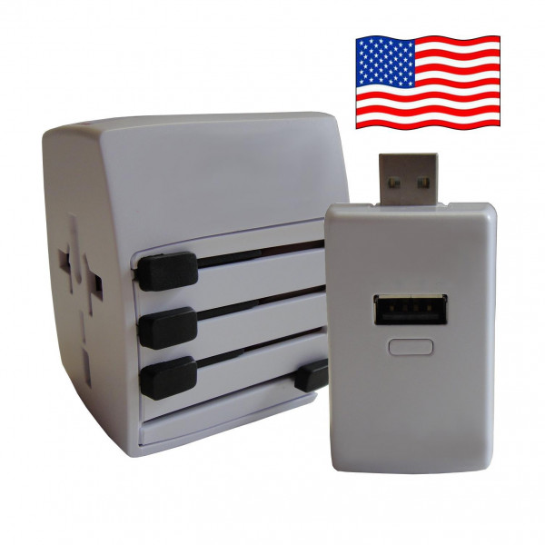 Welt Reisestecker USA mit 2 USB Ports + extra Powerbank