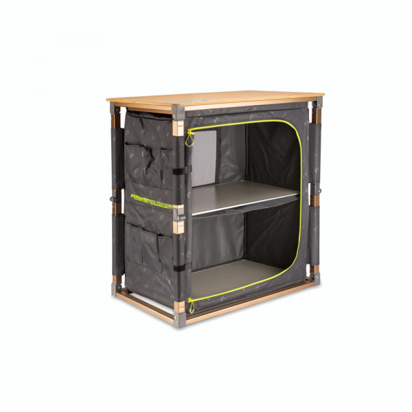 Design Campingschrank vollständig faltbar Bambustischplatte + Regal zum Ausziehen – EXTREM robust Ze