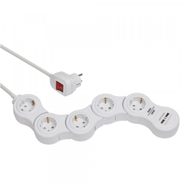 Vario Power Steckdosenleiste mit USB-Ladefunktion 5-fach weiß, 1,4m H05VV-F 3G1,5