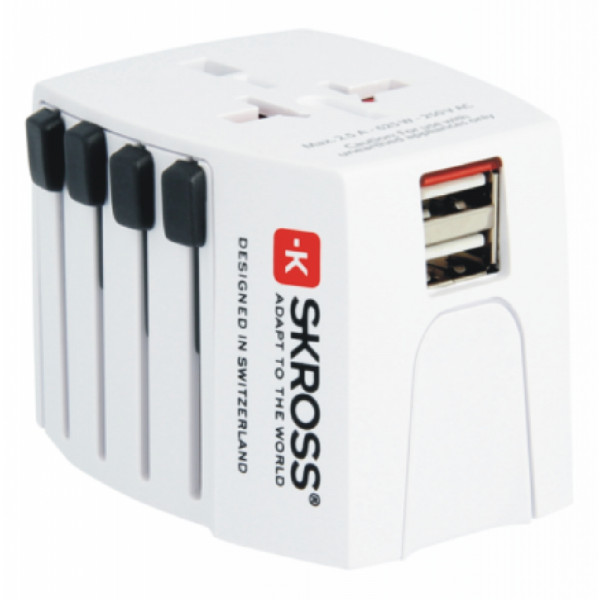 World Adapter dualer USB Port Skross 1.302150 Weltreisestecker