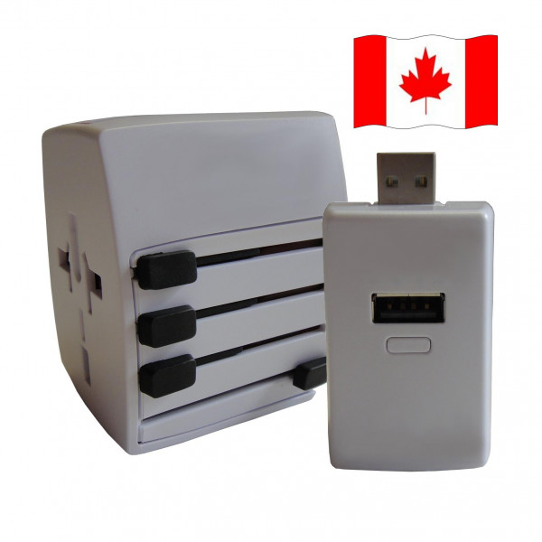 Welt Reisestecker Kanada mit 2 USB Ports + extra Powerbank
