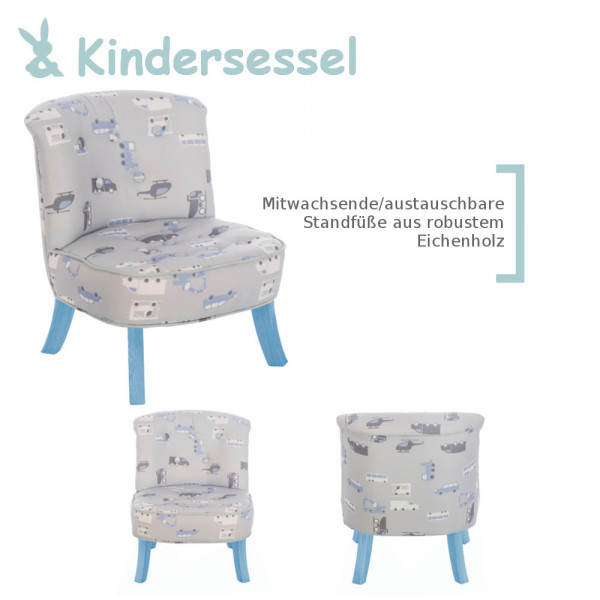 Design Kinder-Sessel Fahrzeug-Muster mitwachsend + Blaue Füße Somebunny FTR11